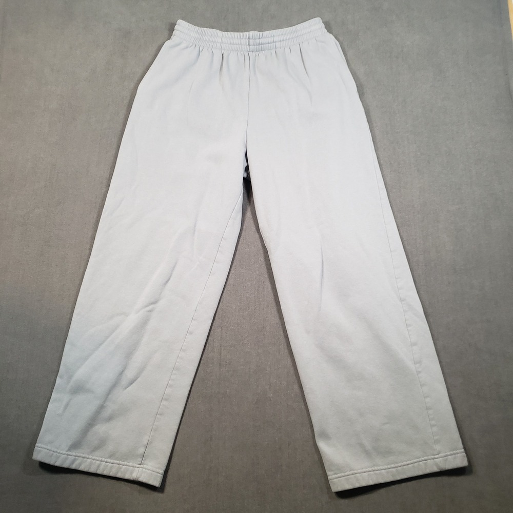 H&M Sweatpants Womens‎ Small Blue Grey Wide Leg Fleece Lined Elastic Waist
